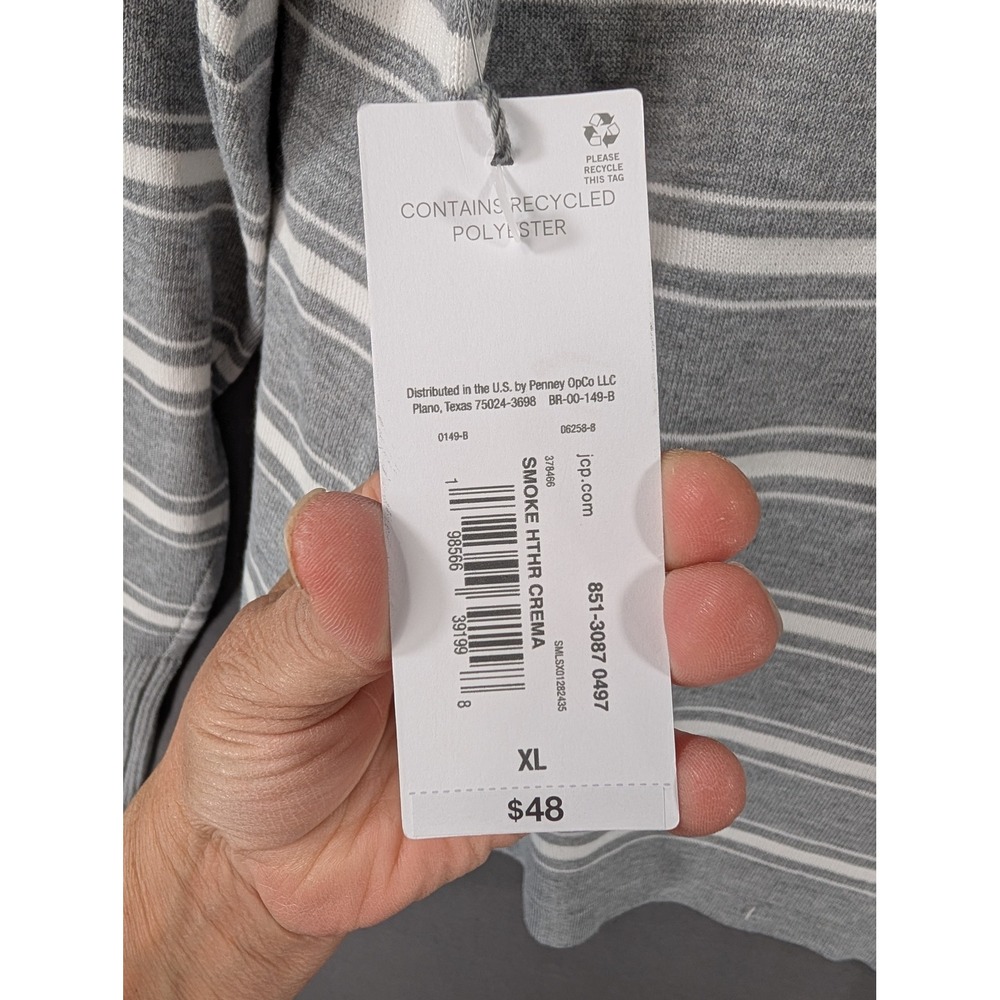 Liz Claiborne Gray Striped Button Shoulder Long Sleeve Knit Sweater XL NWT - Picture 7 of 7